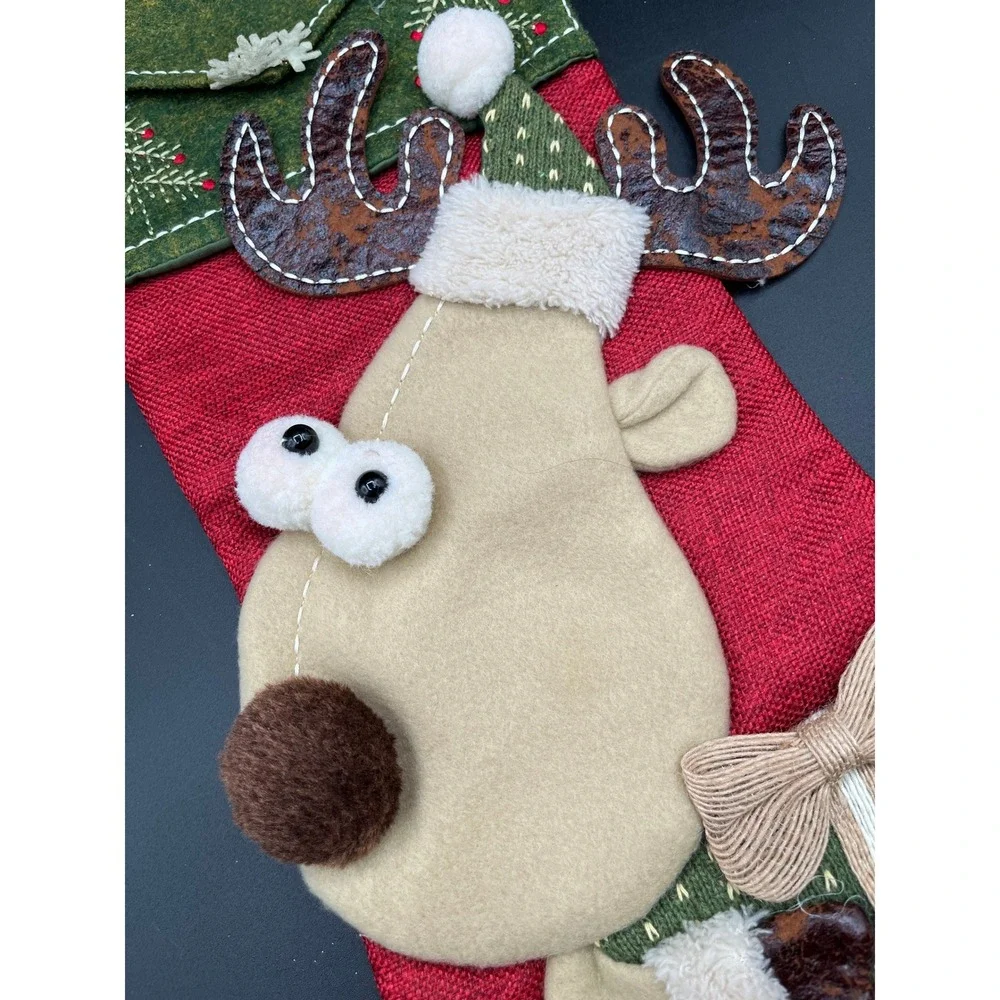 Reindeer Christmas Stocking‎ Holiday Decoration Festive Red Green 18